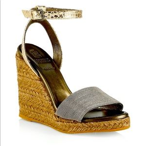 Brunello Cucinelli Apres beach metallic wedges